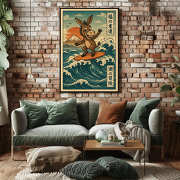 Surfing Donkey Adventure on Japanese Heritage Poster