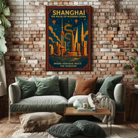 Vibrant Shanghai Cityscape with Dragon Mythology Urban Poster PosterGoat