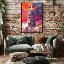 Futuristic Cityscape Art Deco Style Poster