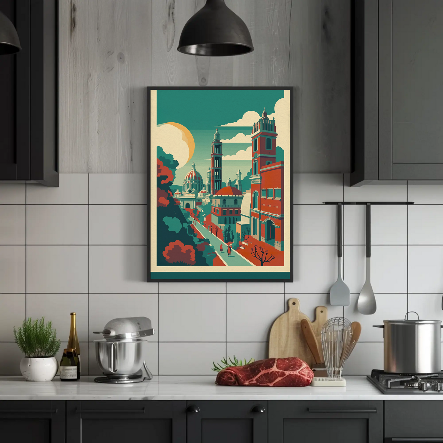 Historic European Architecture Courtyard Walk Vintage Travel Poster