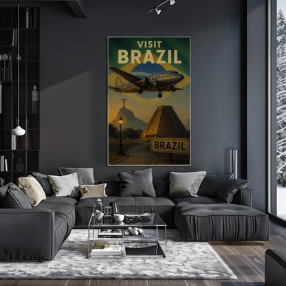 Visit Brazil Scenic Landmarks Flight Travel Poster
