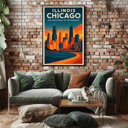 Chicago Skyline Architecture Ferris Wheel Urban Poster