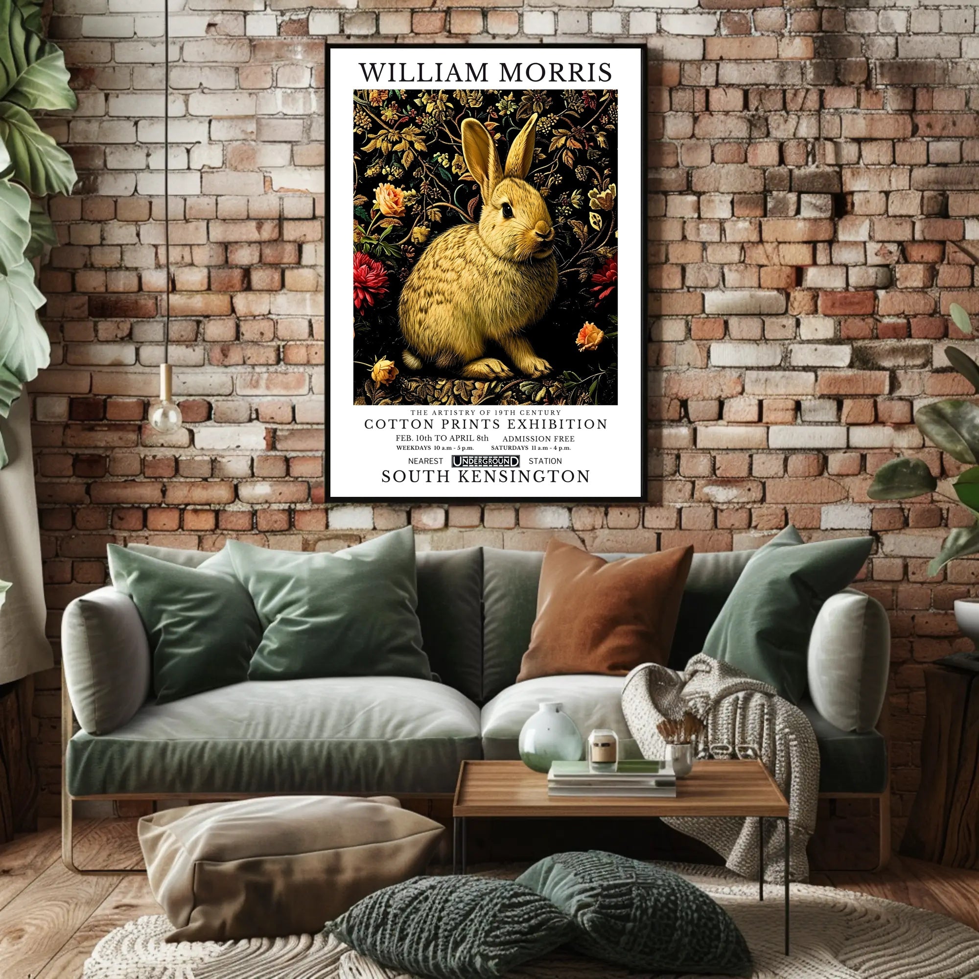 Vintage Rabbit with Floral Pattern Artistic Poster