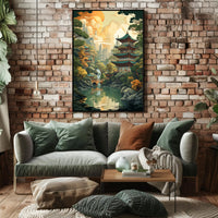 Tranquil Pagoda Landscape Poster