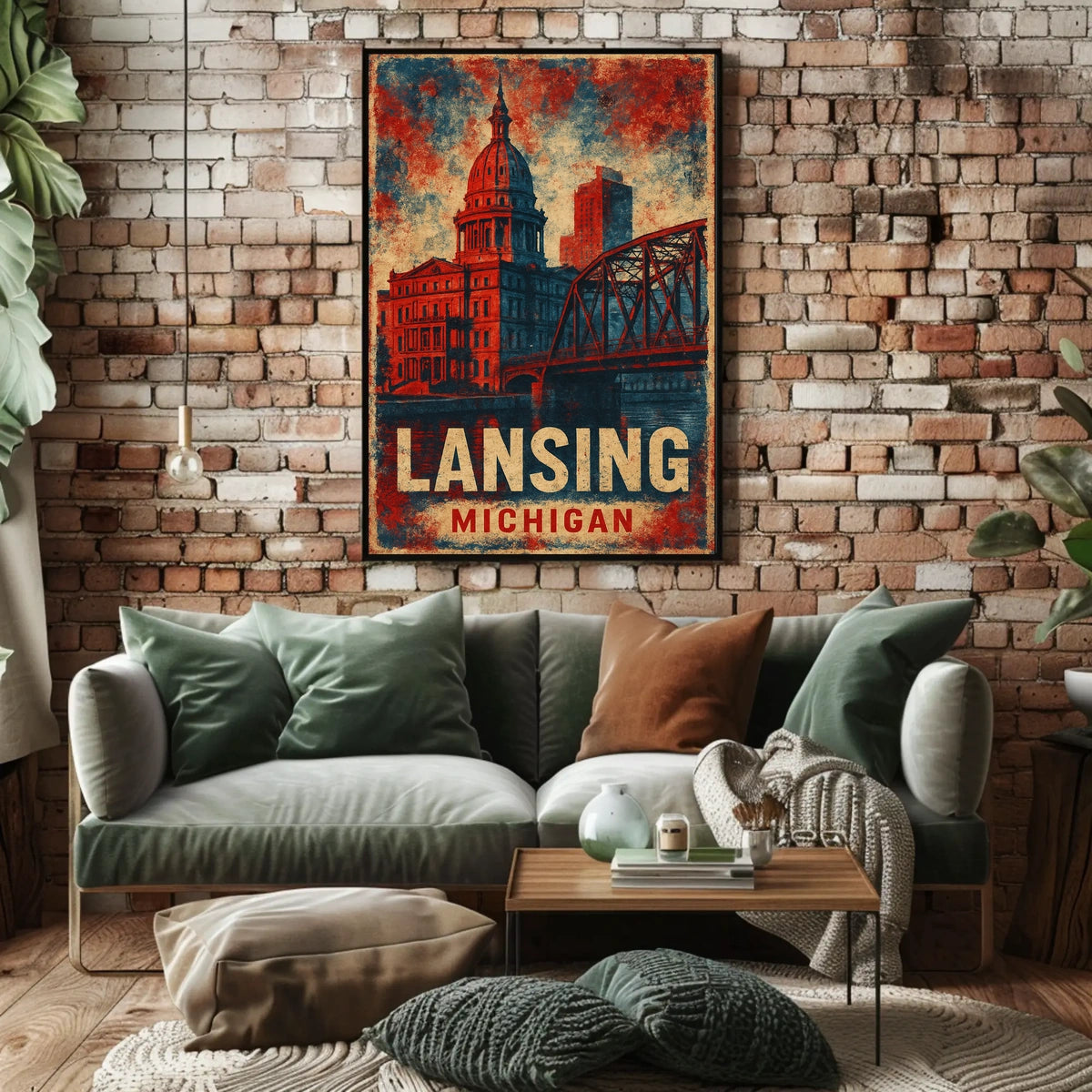 Lansing Cityscape Retro Typography Collectors Poster