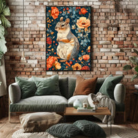 Whimsical Squirrel and Flowers Vibrant Animal Poster
