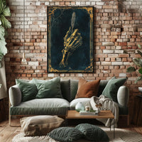 Skeletal Hand Feather Quill Artistic Gothic Style Poster