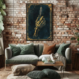 Skeletal Hand Feather Quill Artistic Gothic Style Poster