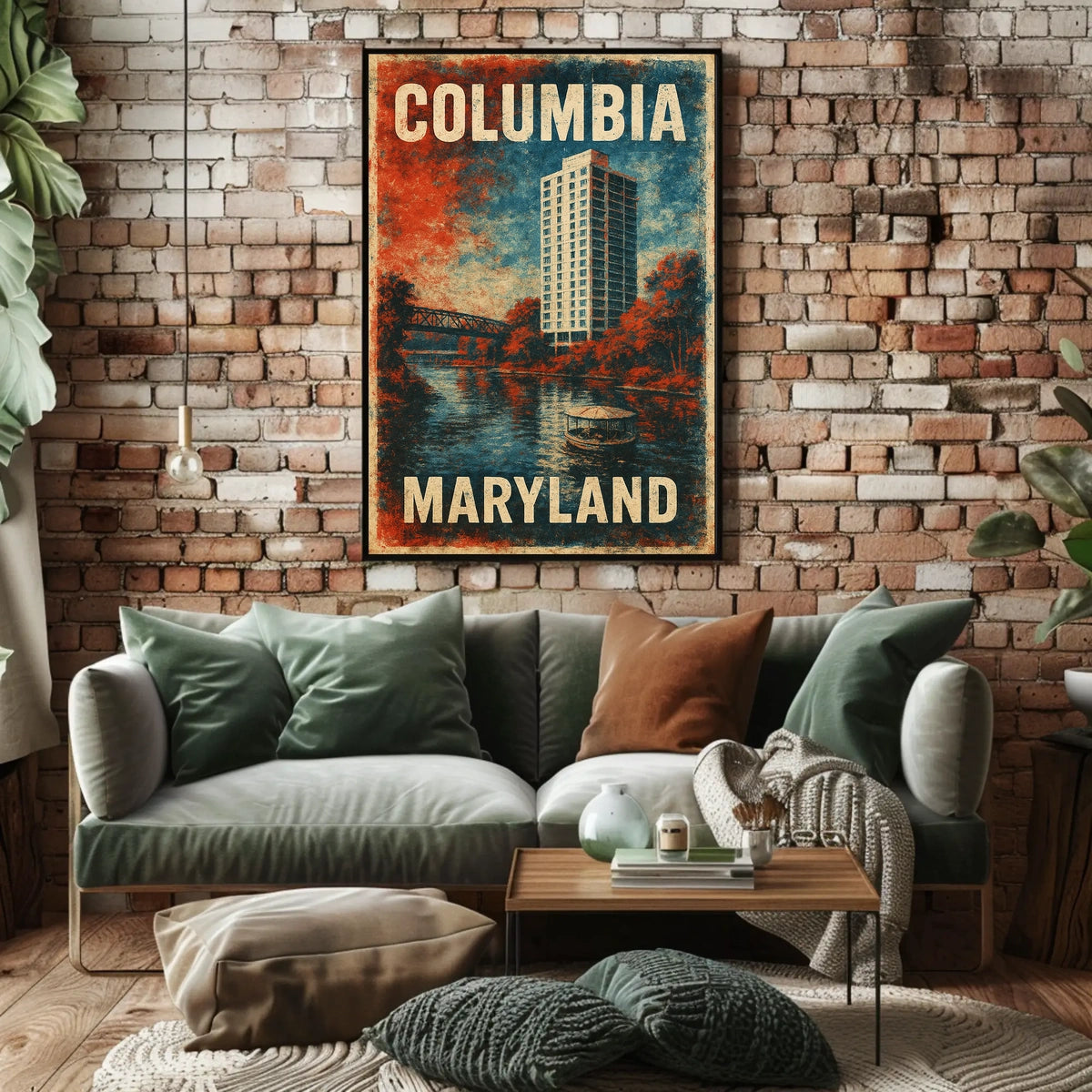 Columbia Maryland Scenic Cityscape Travel Minimalist Retro Vintage Collectors Poster