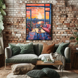 Guangzhou Sunset Cityscape with Cozy Interior Poster