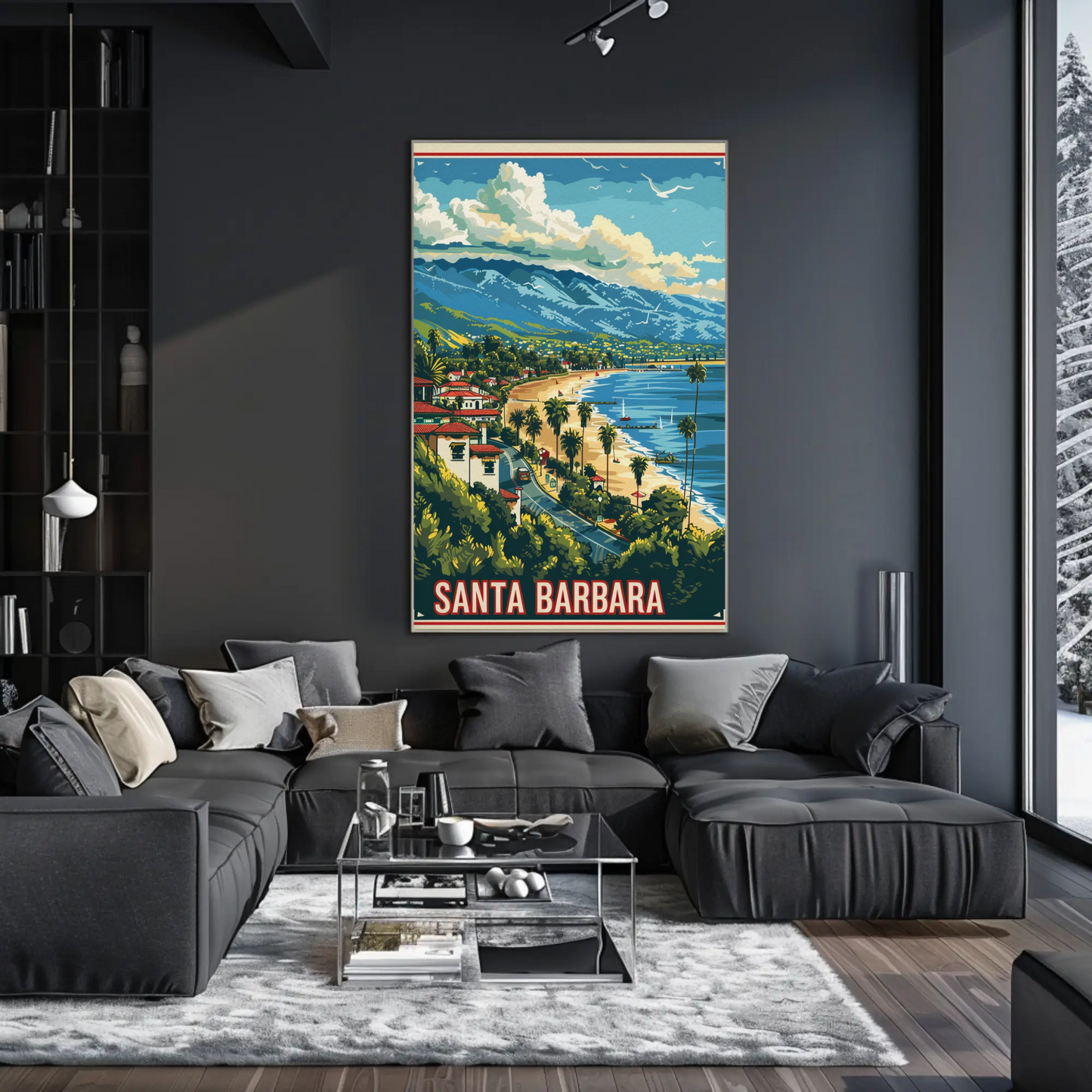 Santa Barbara Coastline Beach Mountains View Travel Poster