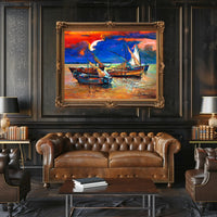 Vibrant Sunset Over Sailboats Poster