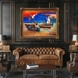 Vibrant Sunset Over Sailboats Poster