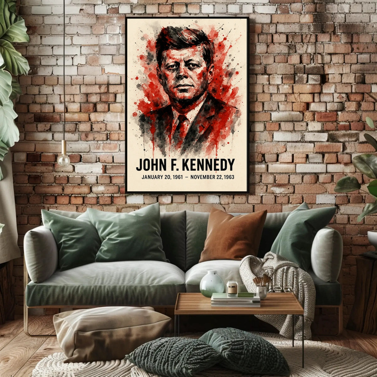 Iconic JFK Tribute Vintage Presidency Portrait Patriotic Realism Wall Art Poster