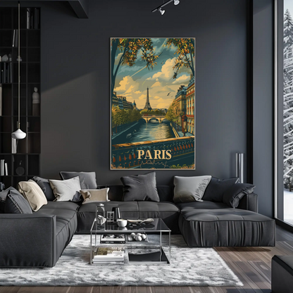 Paris Eiffel Tower River Seine Bridge Travel Poster