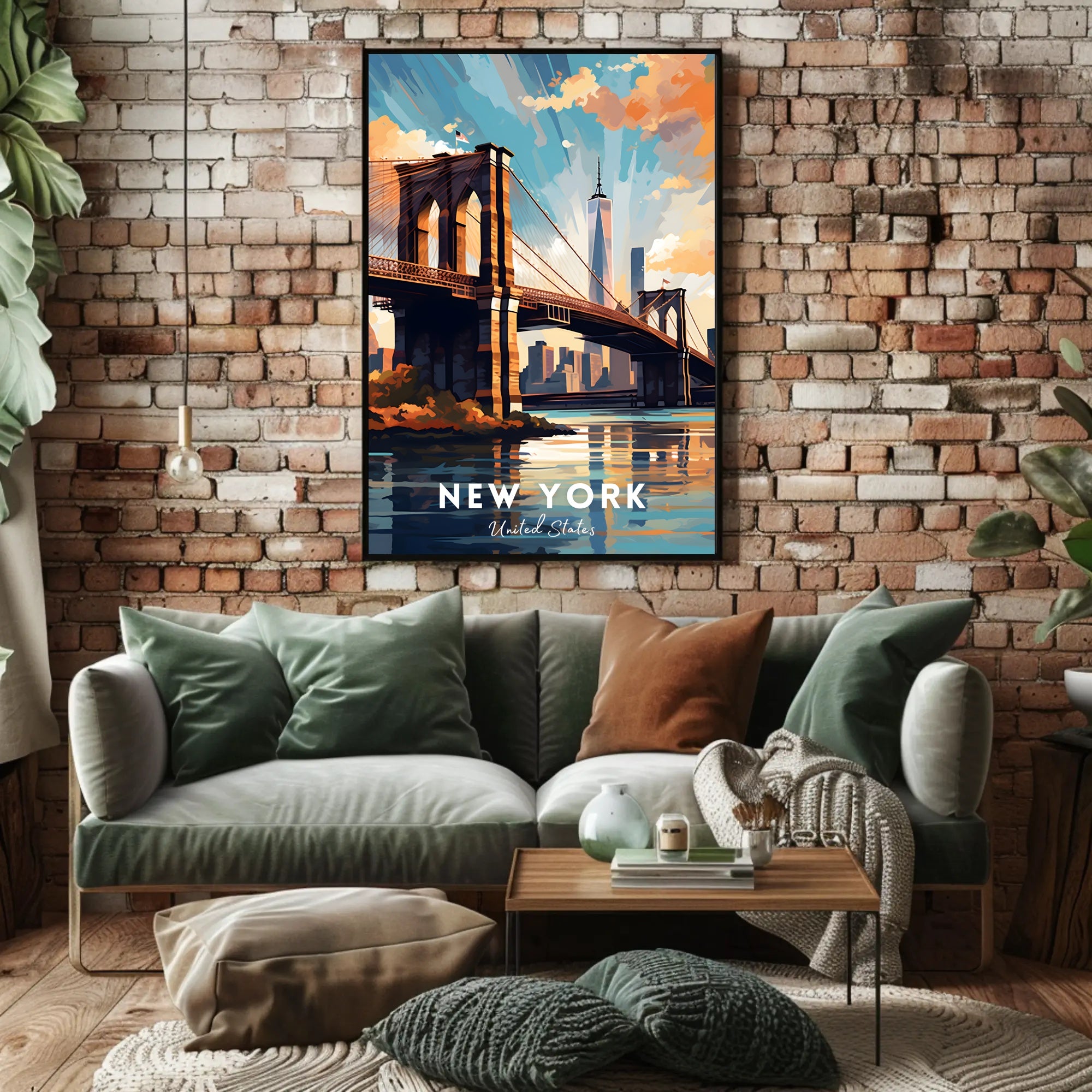 Brooklyn Bridge at Sunset Urban or Cityscape Poster