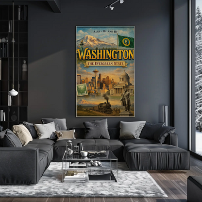 Washington DC Capitol Obelisk Flag Statue Travel Poster