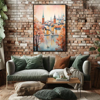 Northern European Waterfront Nostalgia Artistic Cityscape Travel Poster