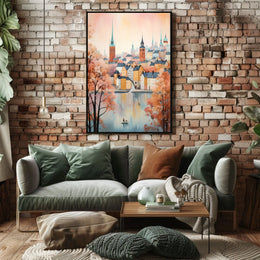 Northern European Waterfront Nostalgia Artistic Cityscape Travel Poster