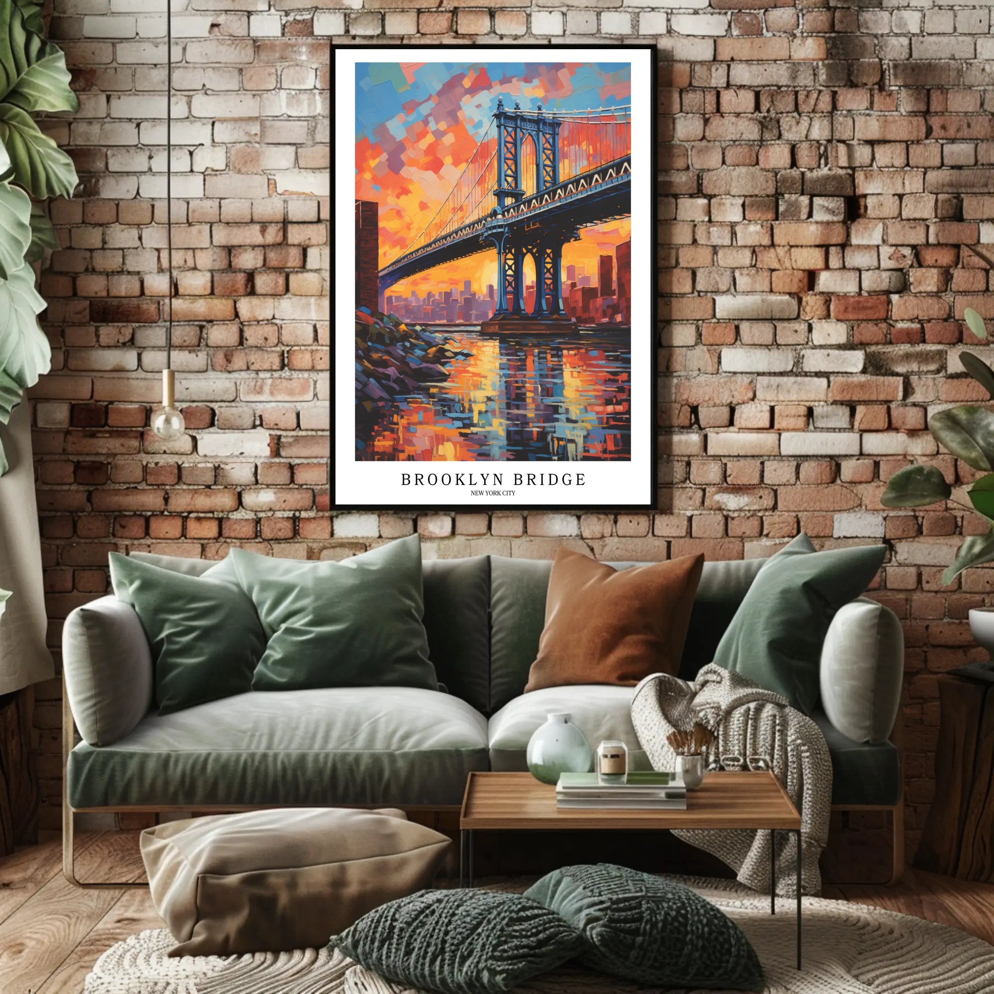 Brooklyn Bridge Sunset Urban Cityscape Painting Poster PosterGoat