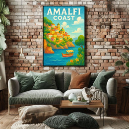 Amalfi Coast Poster Wall Art for Coastal Home Decor