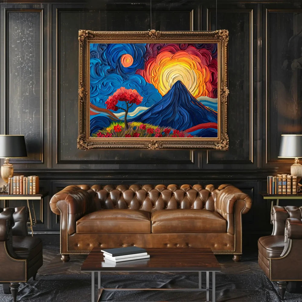 Van Gogh-Inspired Vibrant Mountain Sunrise Poster