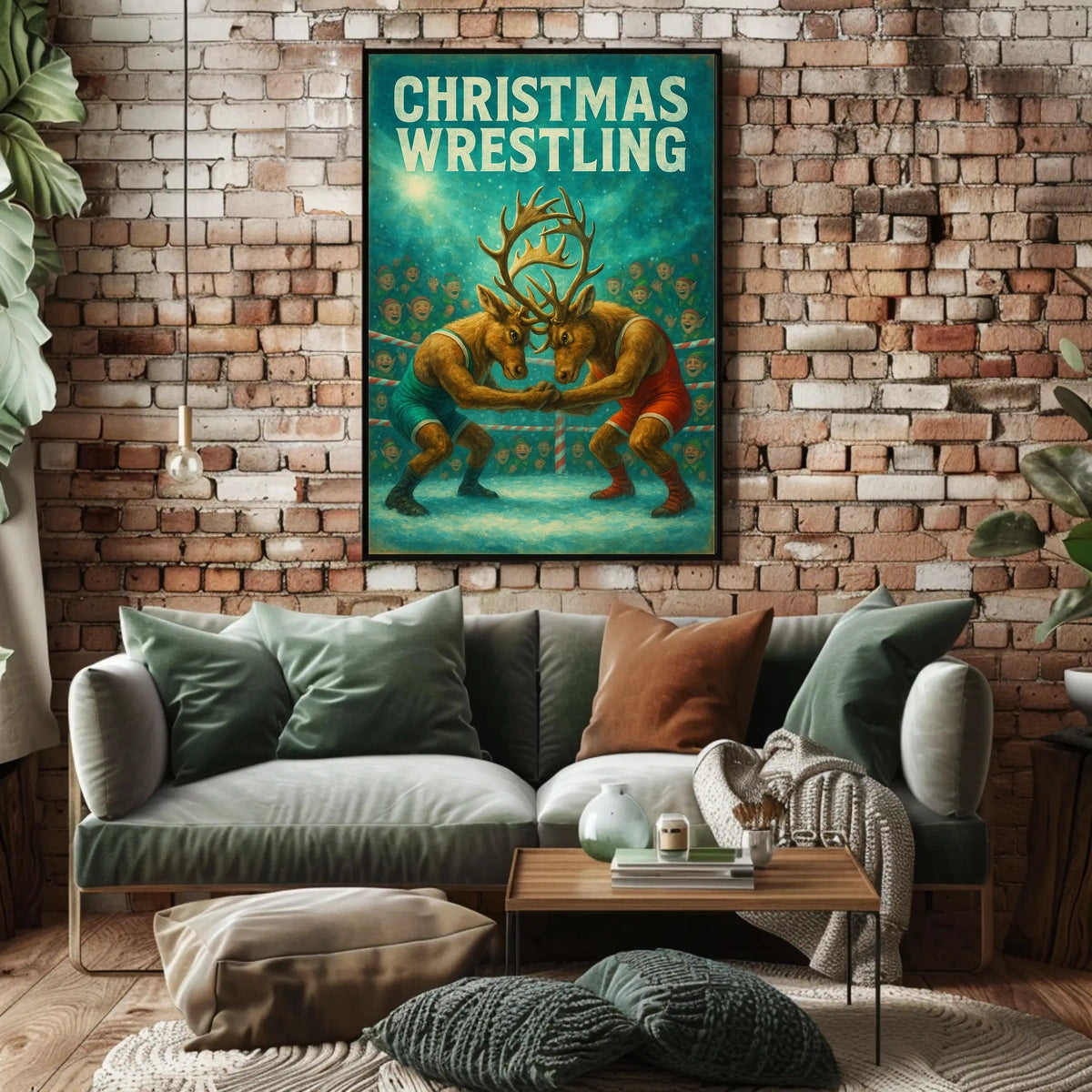 Whimsical Reindeer Wrestling Festive Christmas Sports Poster