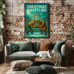 Whimsical Reindeer Wrestling Festive Christmas Sports Poster