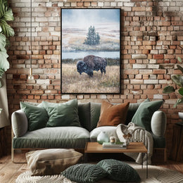 Majestic Bison In Snowfall Poster