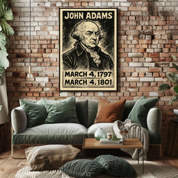 John Adams 2nd President of the United States B & W Comic Sketch Poster