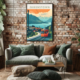 Queenstown Mountains and Tram Travel Poster
