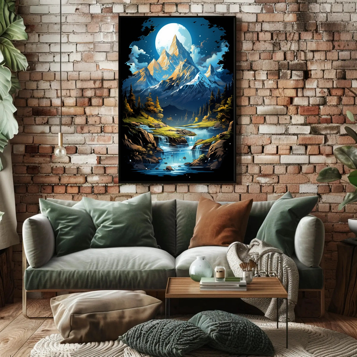 Enchanted Moonlit Mountain Landscape Fantasy Art Poster
