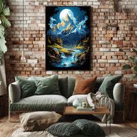 Enchanted Moonlit Mountain Landscape Fantasy Art Poster