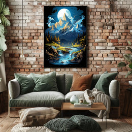 Enchanted Moonlit Mountain Landscape Fantasy Art Poster