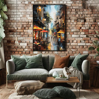 Lively European City Street Scene Artistic Poster