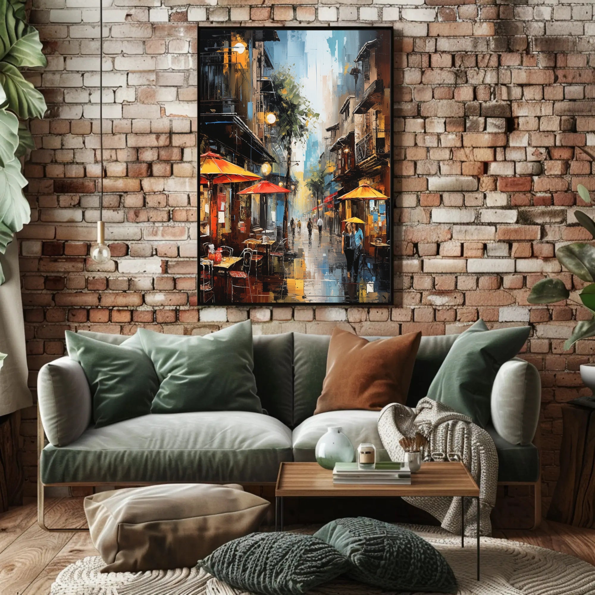 Lively European City Street Scene Artistic Poster