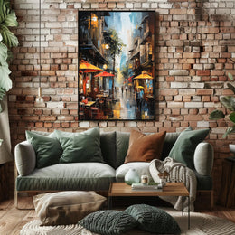 Lively European City Street Scene Artistic Poster