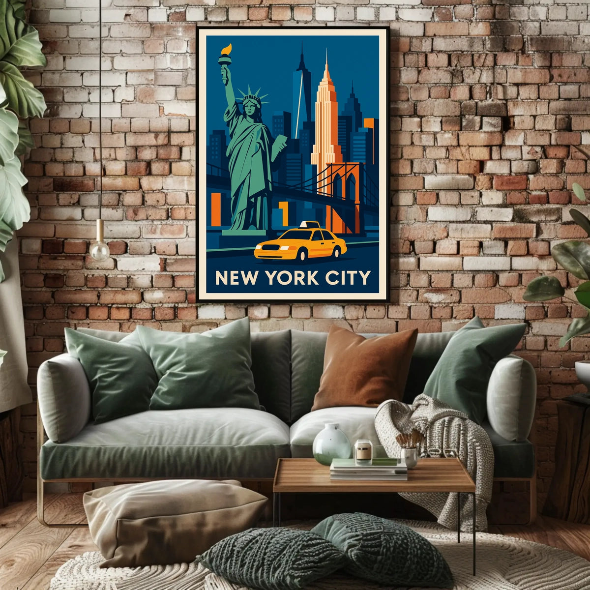 New York City Iconic Landmarks Poster Retro Wall Art