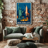 New York City Iconic Landmarks Poster Retro Wall Art