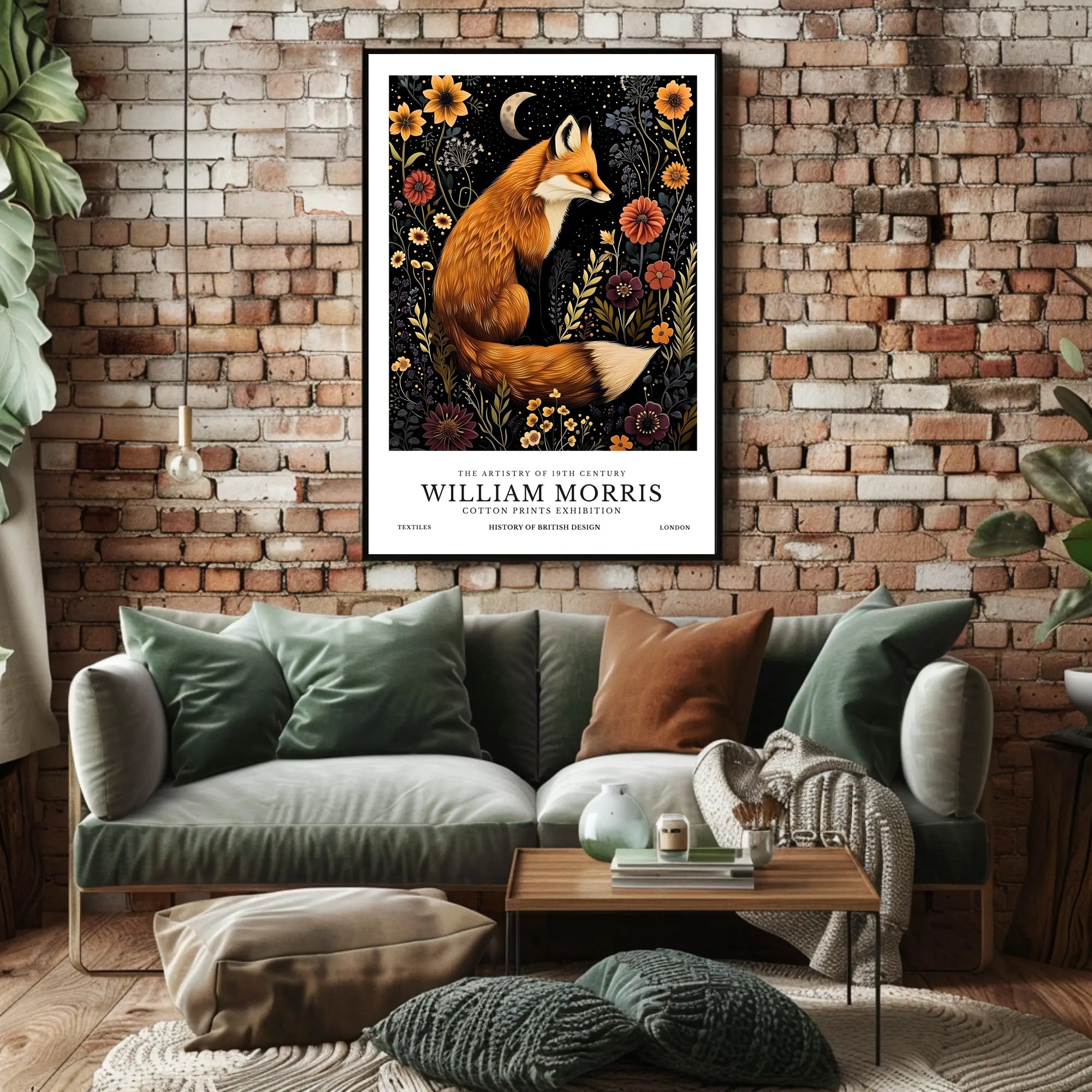 Fox and Floral Elegance Under Moonlit Night: Artistic Poster