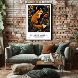 Fox and Floral Elegance Under Moonlit Night: Artistic Poster