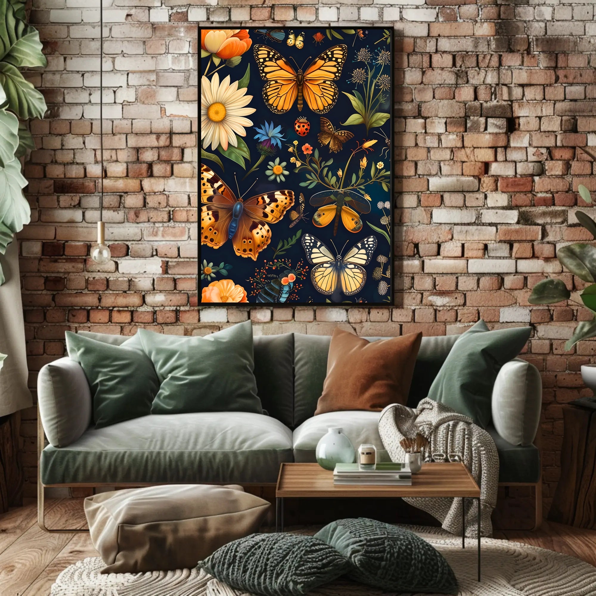 Colorful Nature Art: Butterfly and Flower Animal Poster