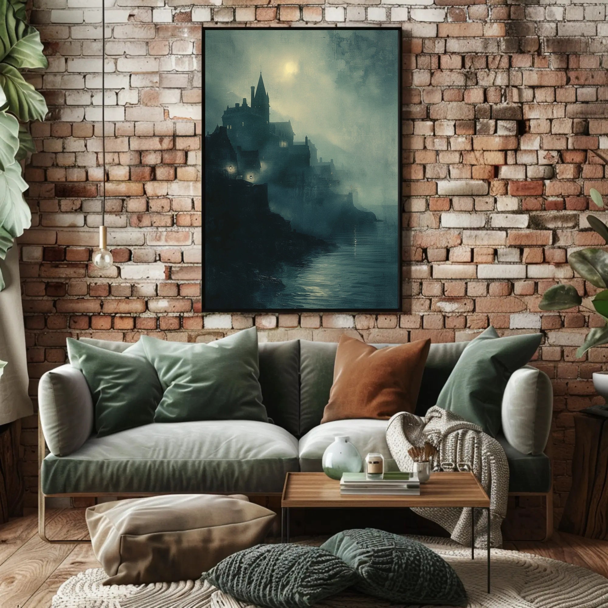 Gothic Castle Overlooking Moonlit Cliff: Fantasy or Mythology Poster PosterGoat
