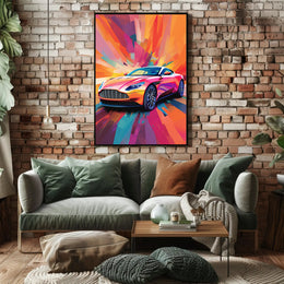 Luxury Sports Car in Vibrant Abstract Pop Culture Poster