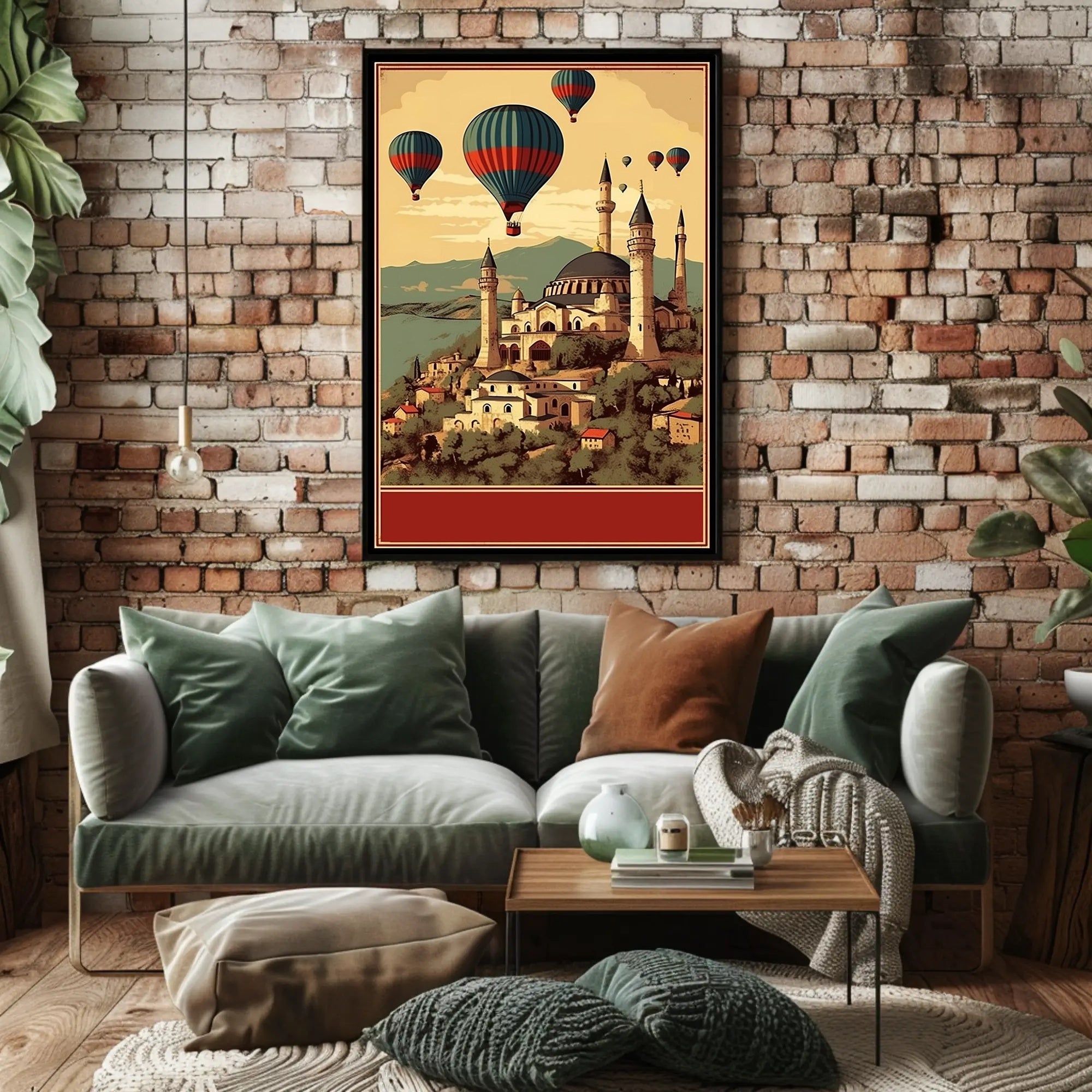 Hot Air Balloons Over Ancient Architecture Poster