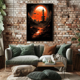 Futuristic Cityscape Under a Red Moon Poster