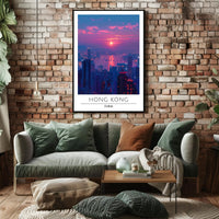 Vibrant Hong Kong Sunset Cityscape Urban Poster