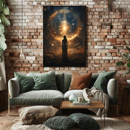 Lone Explorer in Mystical Cosmic Realm Futuristic Sci-Fi Poster