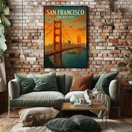 Golden Gate Bridge Sunset Travel Poster