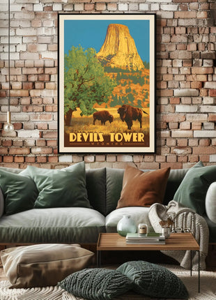 Devils Tower Wyoming Vintage Travel National Park Poster